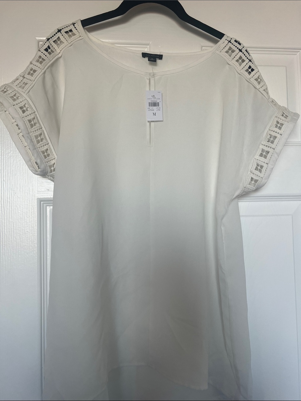 NWT Ann Taylor Cream Crochet-Sleeve Blouse